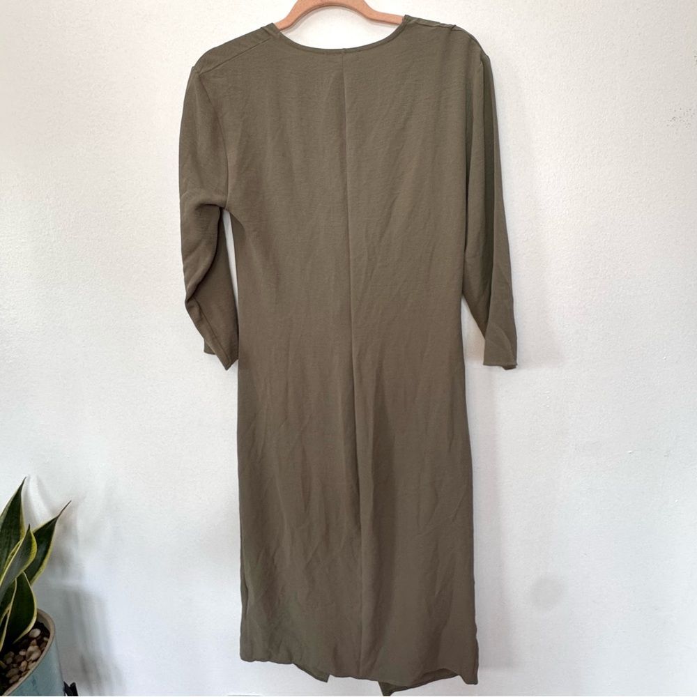 NWT Zara Minimalist Front Knot Loose Fitted Midi Dress Olive Green Sz M - Picture 10 of 12